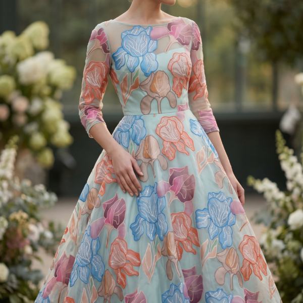 New Arrivals 34 Designer Floral Creape Gown
