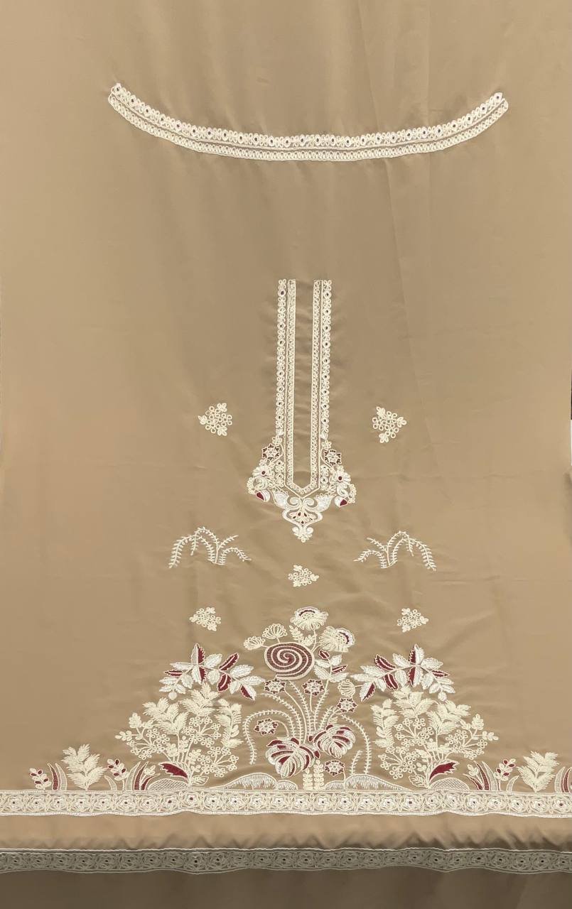 Beige Embroidered Men's Kurta Material 2 Beige Embroidered Men's Kurta Material - Image 2