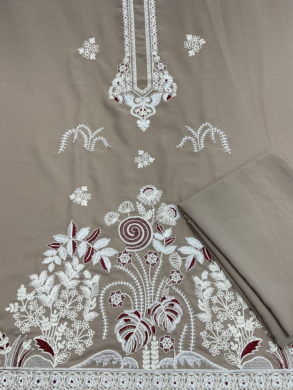 Beige Embroidered Men's Kurta Material 3 Beige Embroidered Men's Kurta Material - Image 3