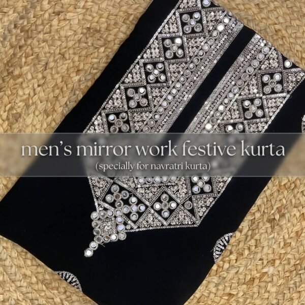 Black Men's Kurta With Mirror Work