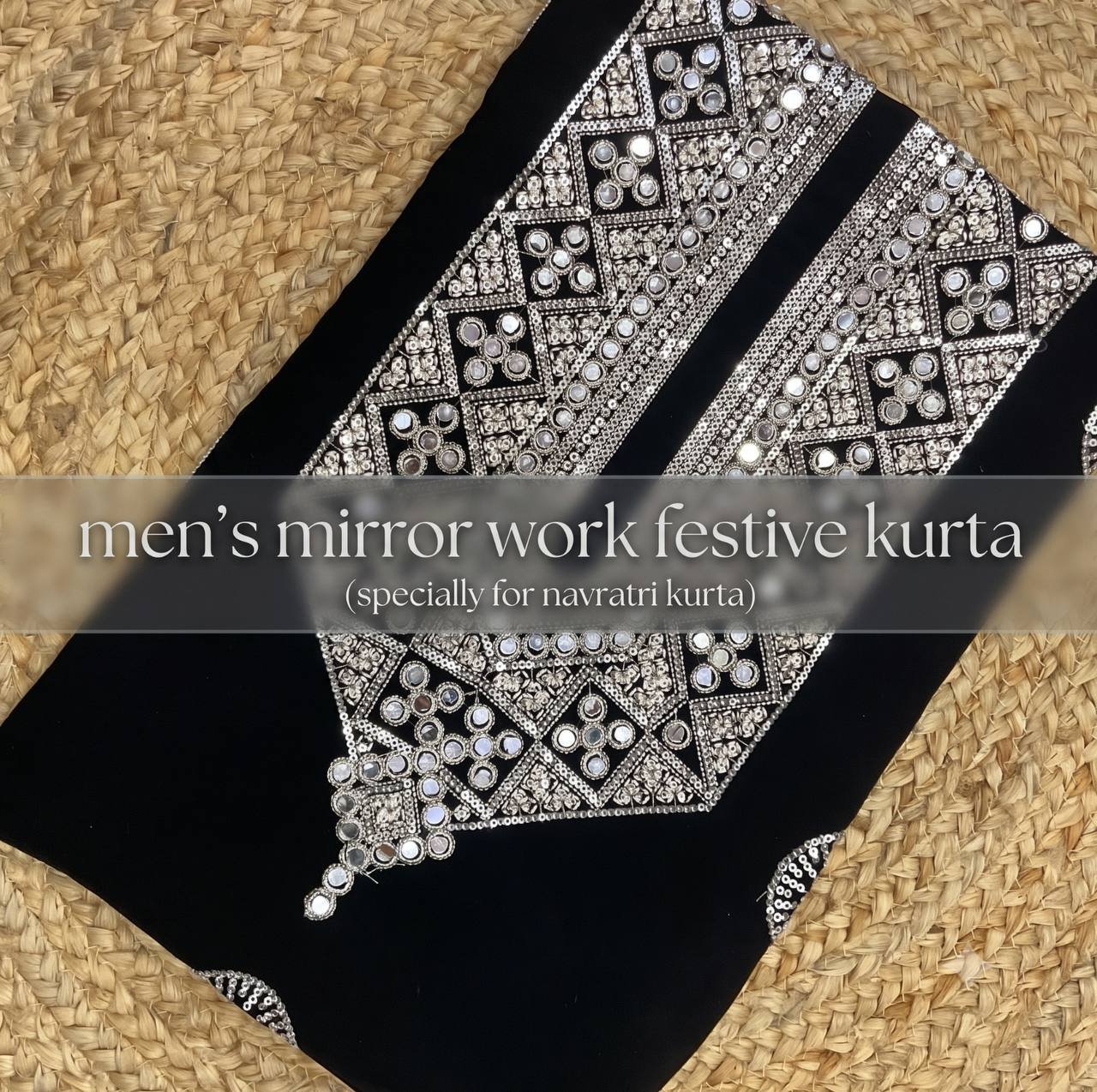 Black Men’s Kurta With Mirror Work