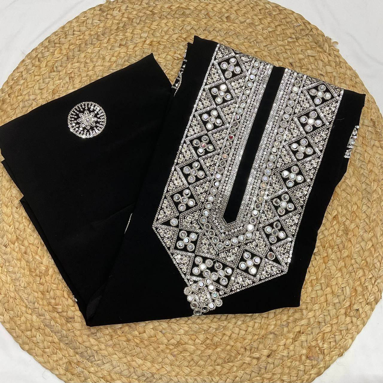 Black Men's Kurta With Mirror Work 2 Black Men's Kurta With Mirror Work - Image 2
