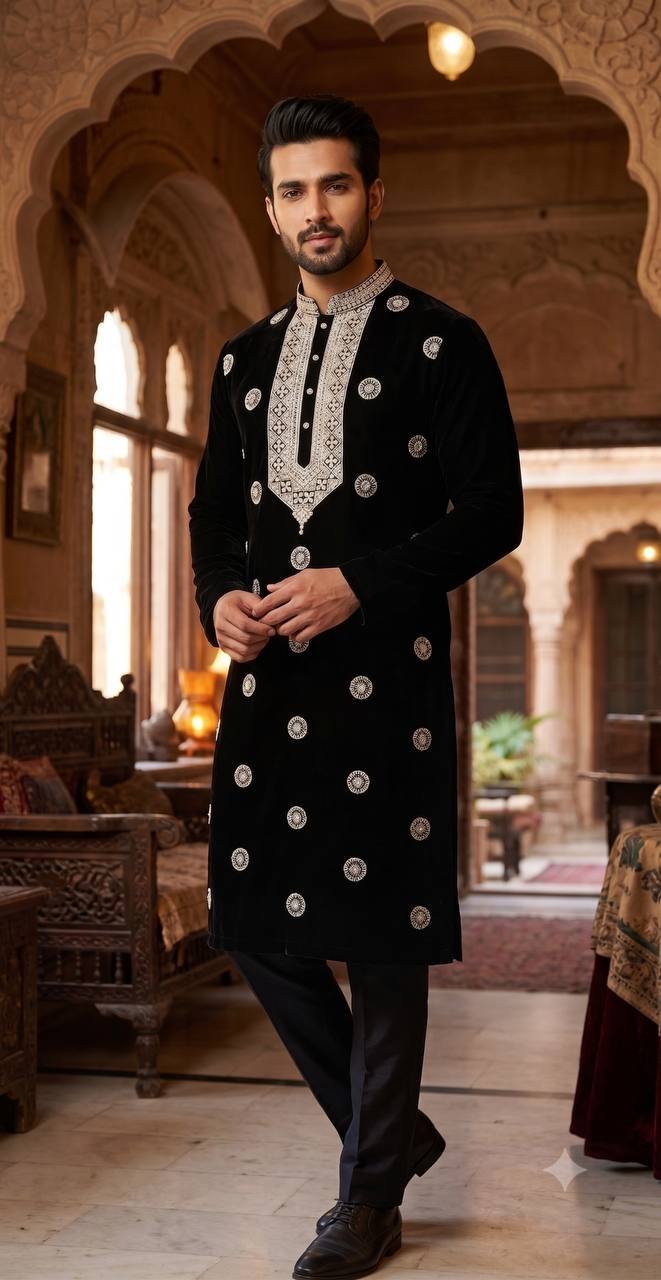 Black Men's Kurta With Mirror Work 4 Black Men's Kurta With Mirror Work - Image 4