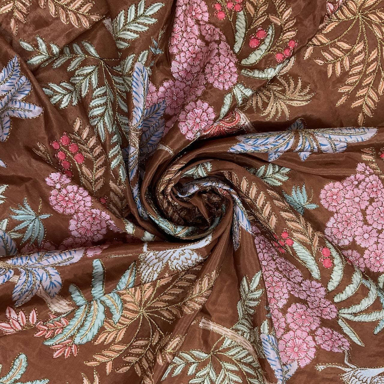 Brown Floral Printed Ethnic Kurta Fabric 3 Brown Floral Printed Ethnic Kurta Fabric - Image 3