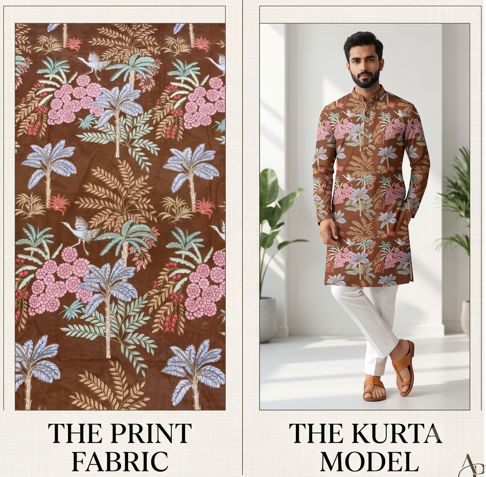 Brown Floral Printed Ethnic Kurta Fabric