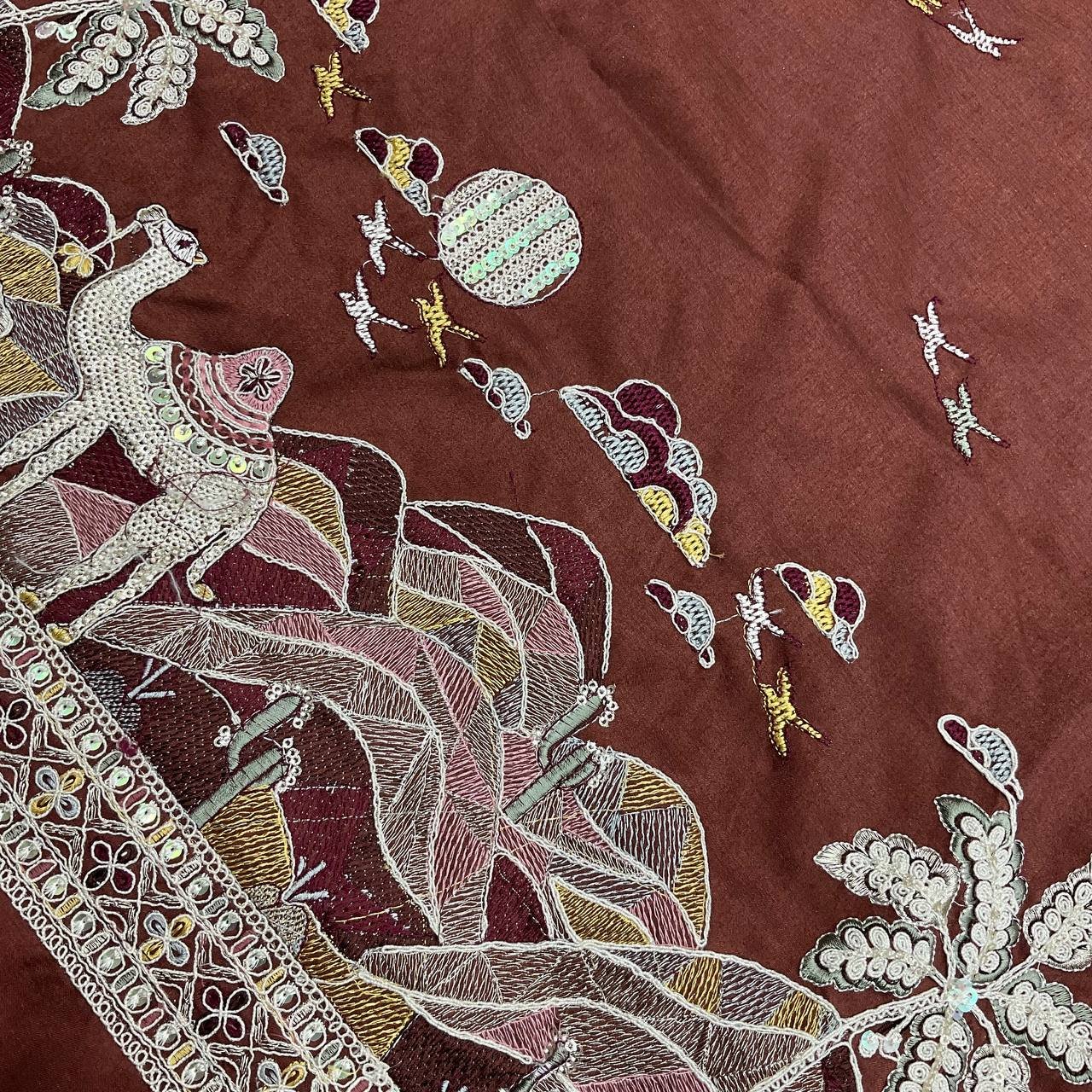 Brown Embroidered Ethnic Fabric 8 Brown Embroidered Ethnic Fabric - Image 8