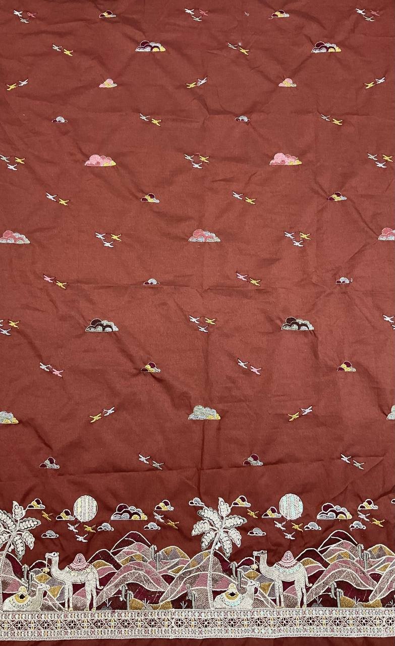 Brown Embroidered Ethnic Fabric 2 Brown Embroidered Ethnic Fabric - Image 2