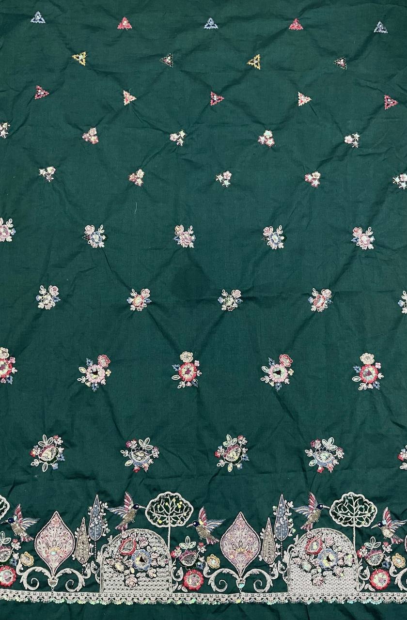 Green Embroidered Fabric 6 Green Embroidered Fabric - Image 6