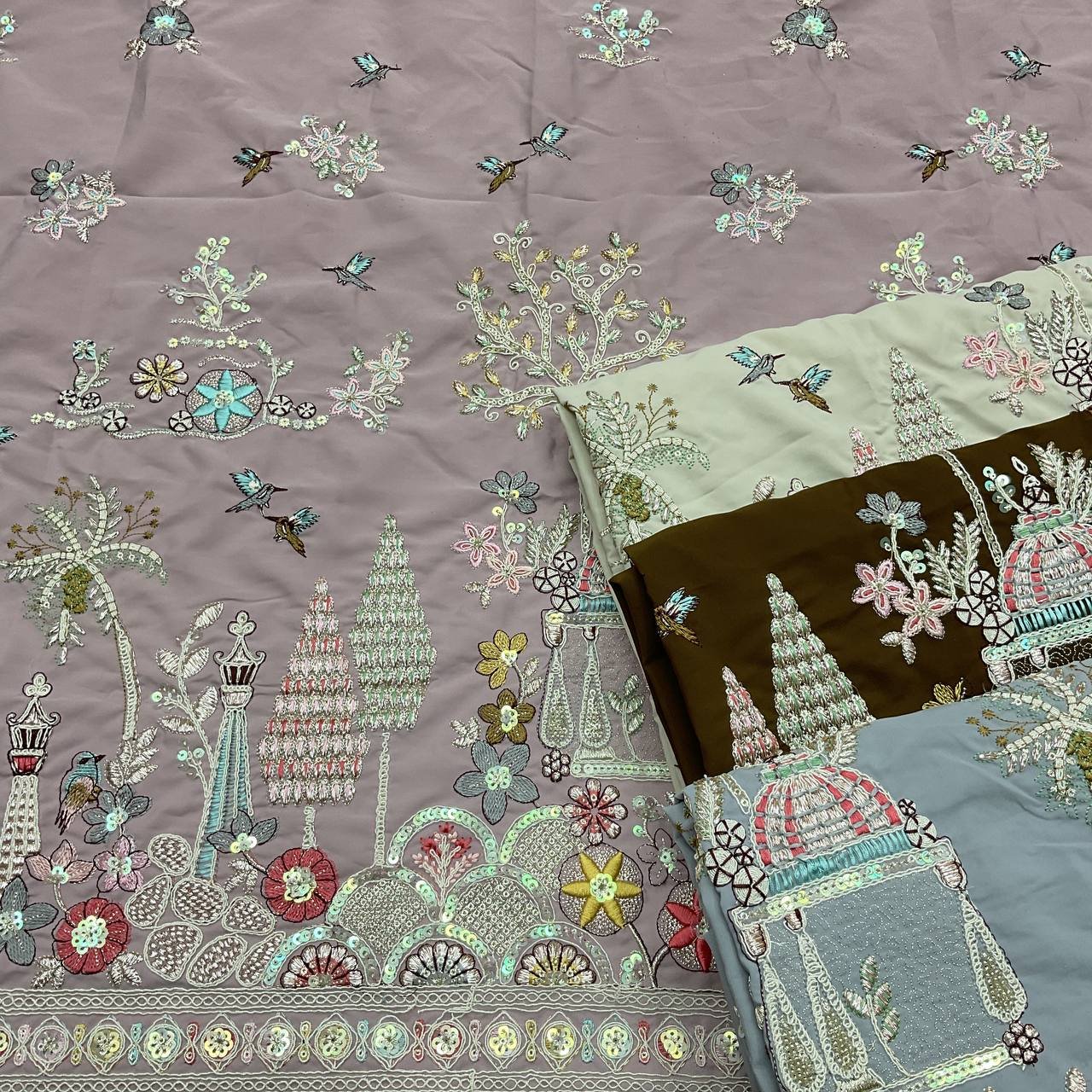 Grey Embroidered Designer Fabric 2 Grey Embroidered Designer Fabric - Image 2