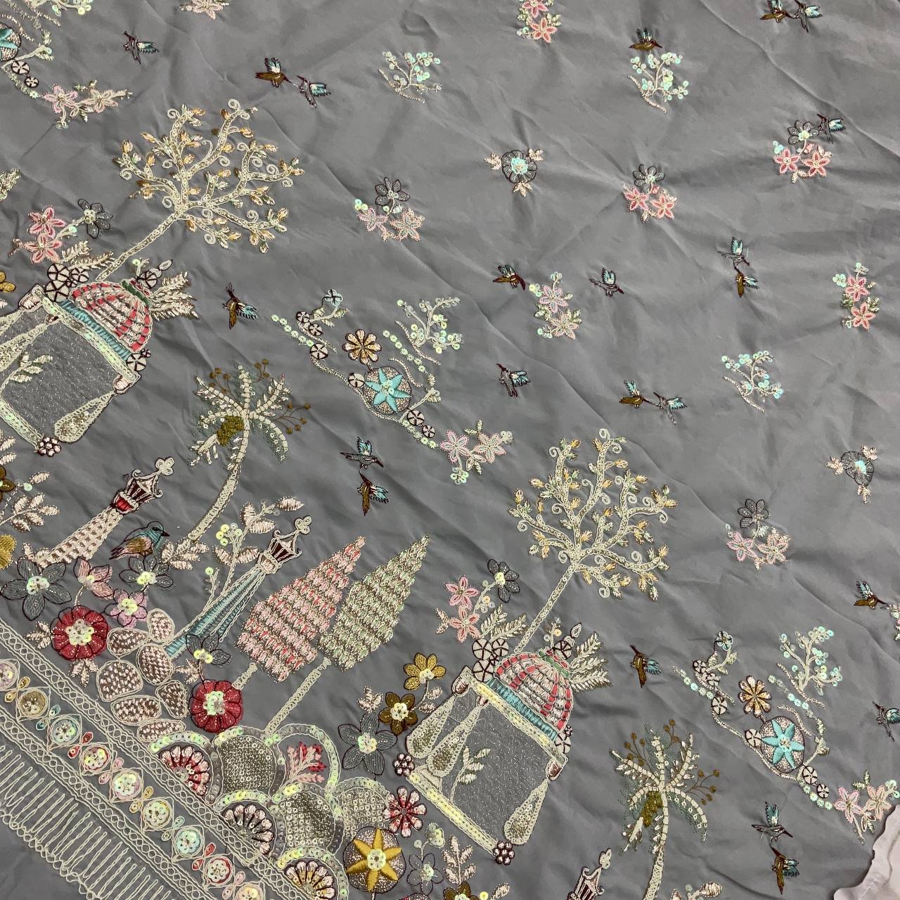 Grey Embroidered Designer Fabric 11 Grey Embroidered Designer Fabric - Image 11