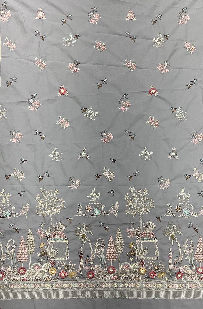 Grey Embroidered Designer Fabric 3 Grey Embroidered Designer Fabric - Image 3
