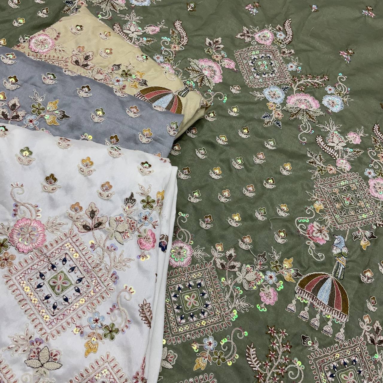 Green Embroidered Ethnic Fabric 2 Green Embroidered Ethnic Fabric - Image 2