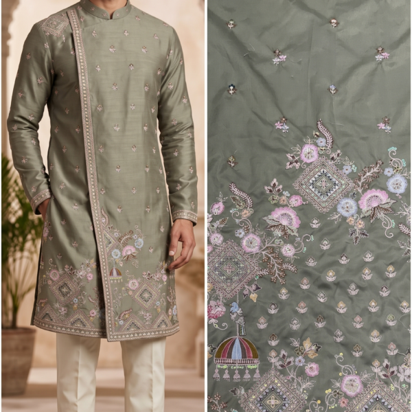 Green Embroidered Ethnic Fabric