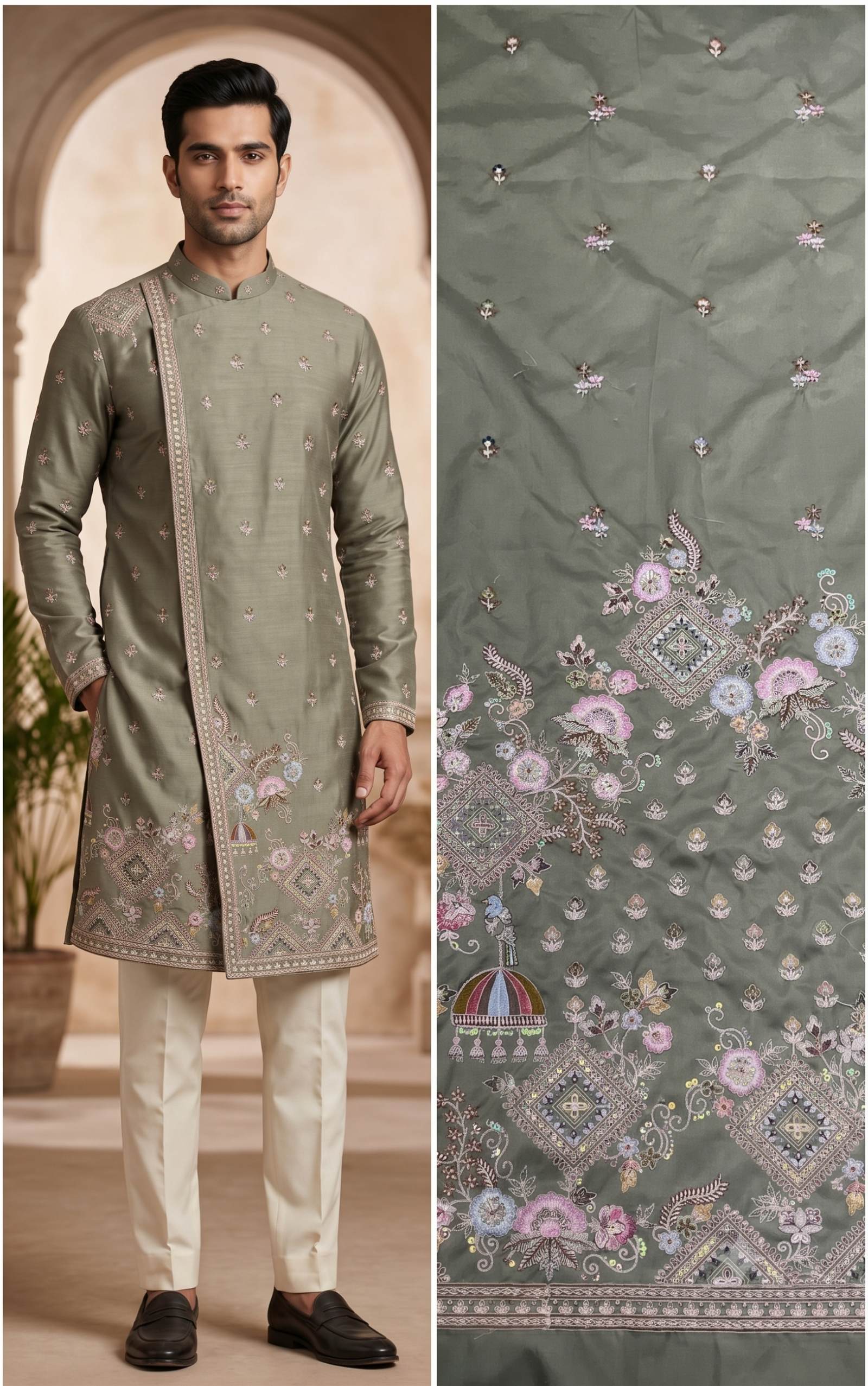 Green Embroidered Ethnic Fabric 1 Green Embroidered Ethnic Fabric