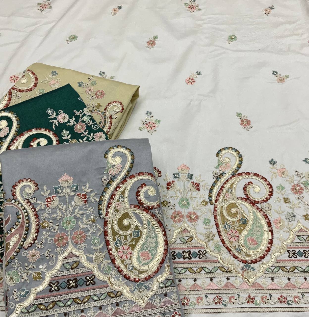 Green Embroidered Ethnic Fabric 2 Green Embroidered Ethnic Fabric - Image 2
