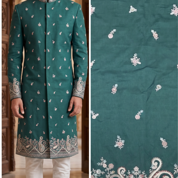 Green Embroidered Ethnic Fabric