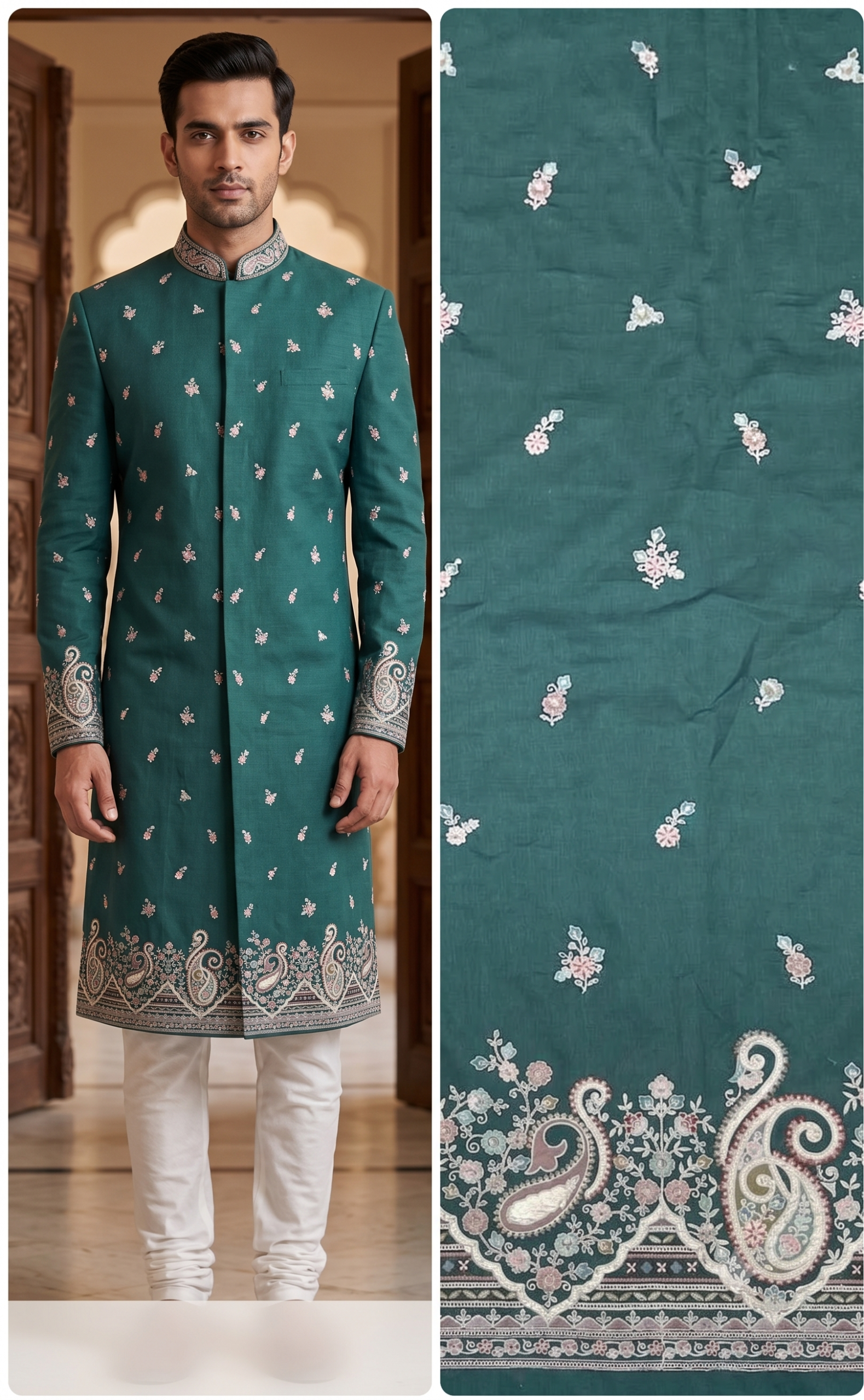 Green Embroidered Ethnic Fabric 1 Green Embroidered Ethnic Fabric