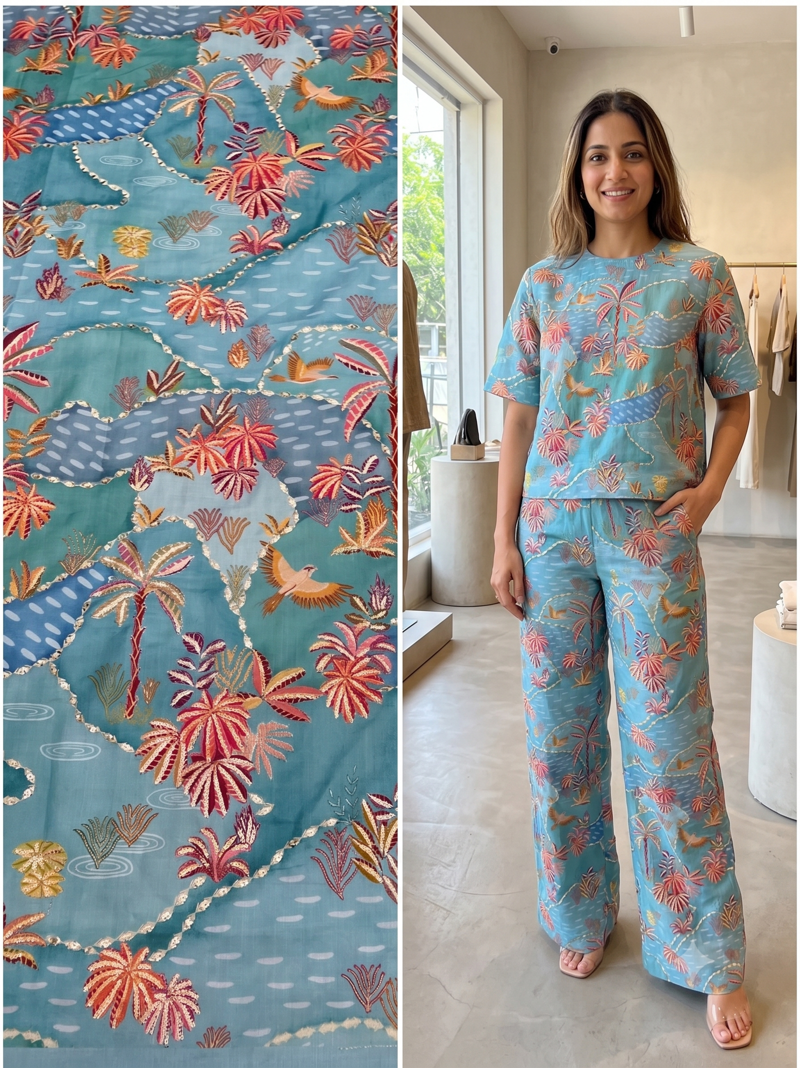 Multicolor Floral Embroidered Designer Fabric