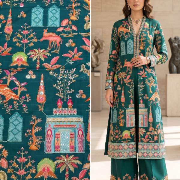 New Arrivals 10 Teal Floral Embroidered Designer Fabric