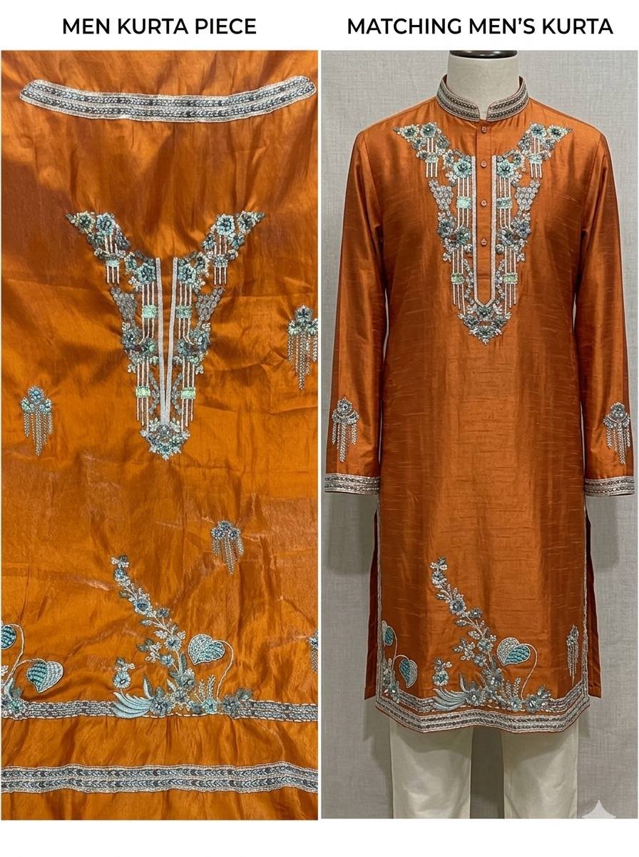Embroidered Orange Kurta 5 Embroidered Orange Kurta - Image 5