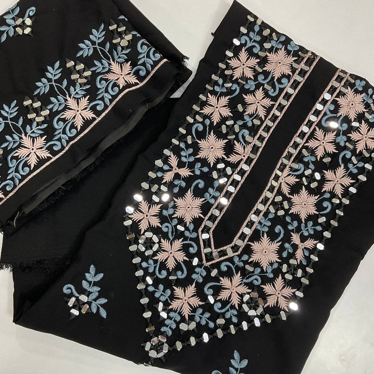 Embroidered Mirror Work Black Men's Kurta 4 Embroidered Mirror Work Black Men's Kurta - Image 4