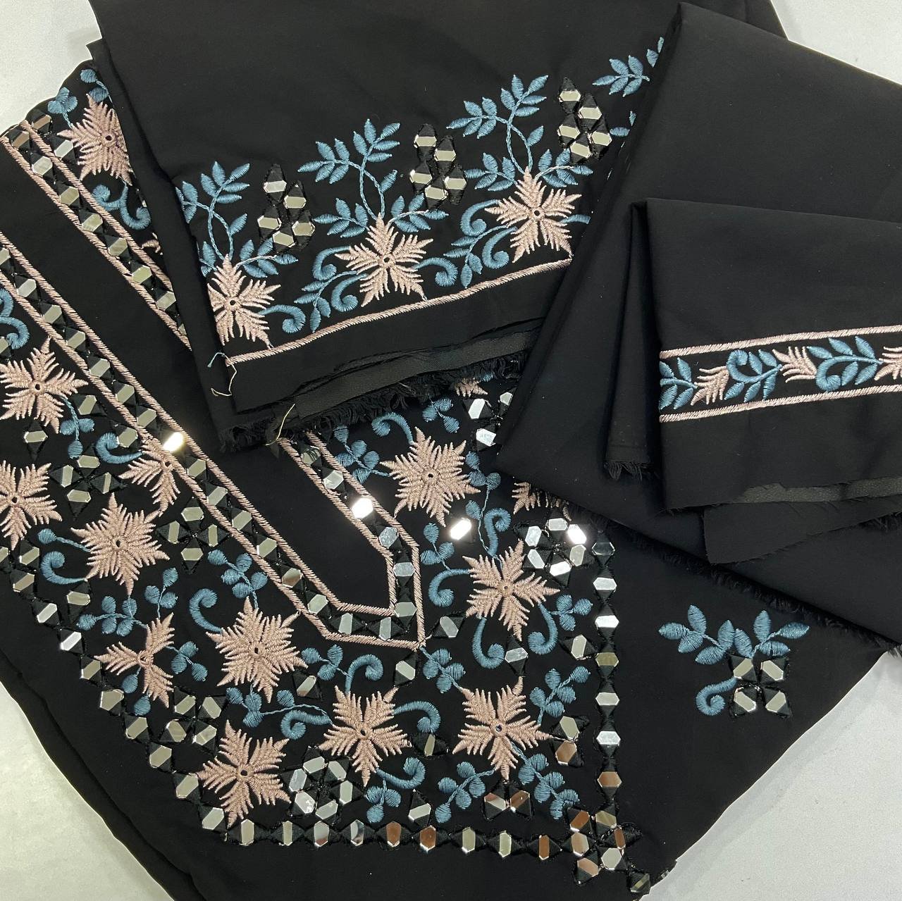 Embroidered Mirror Work Black Men's Kurta 3 Embroidered Mirror Work Black Men's Kurta - Image 3