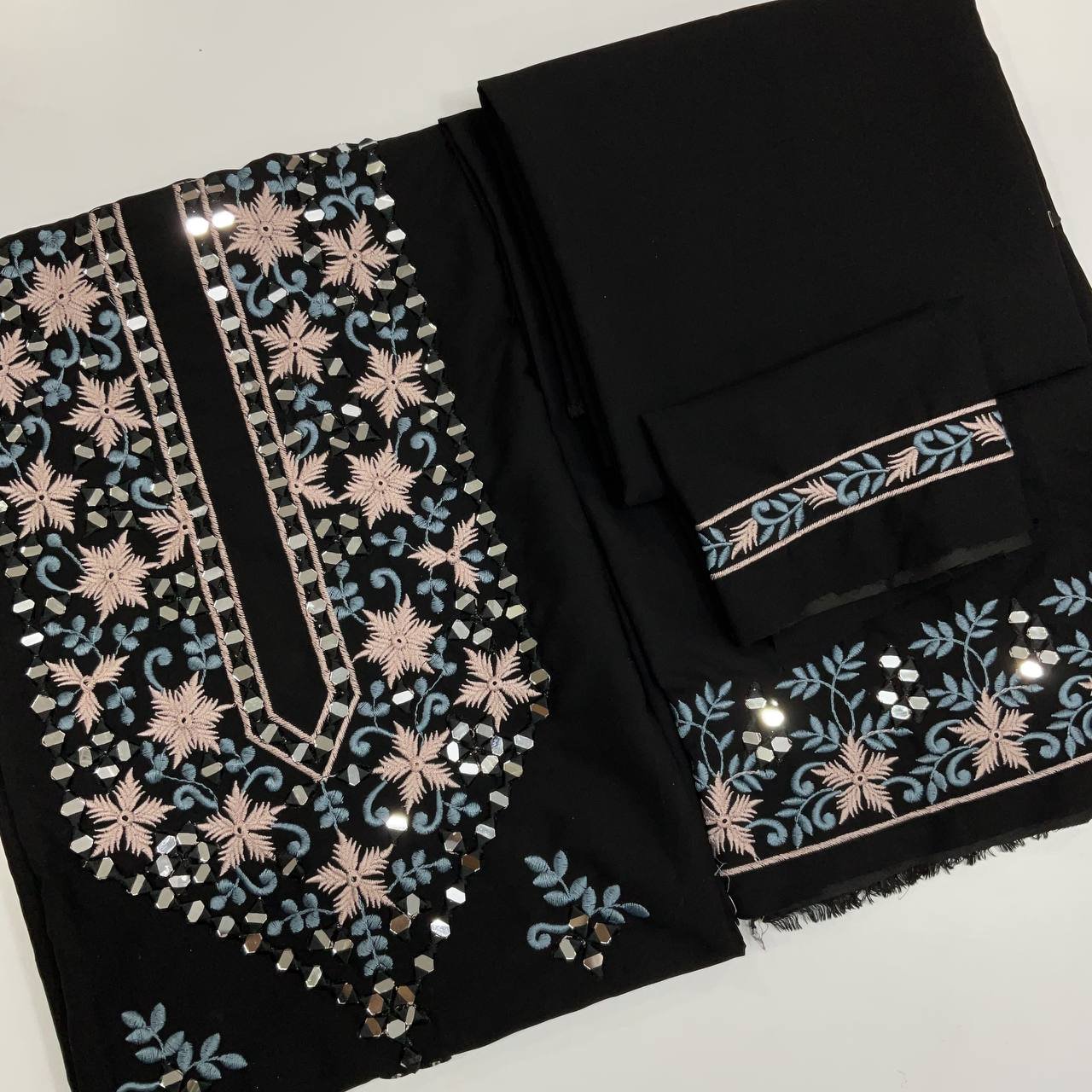 Embroidered Mirror Work Black Men's Kurta 7 Embroidered Mirror Work Black Men's Kurta - Image 7