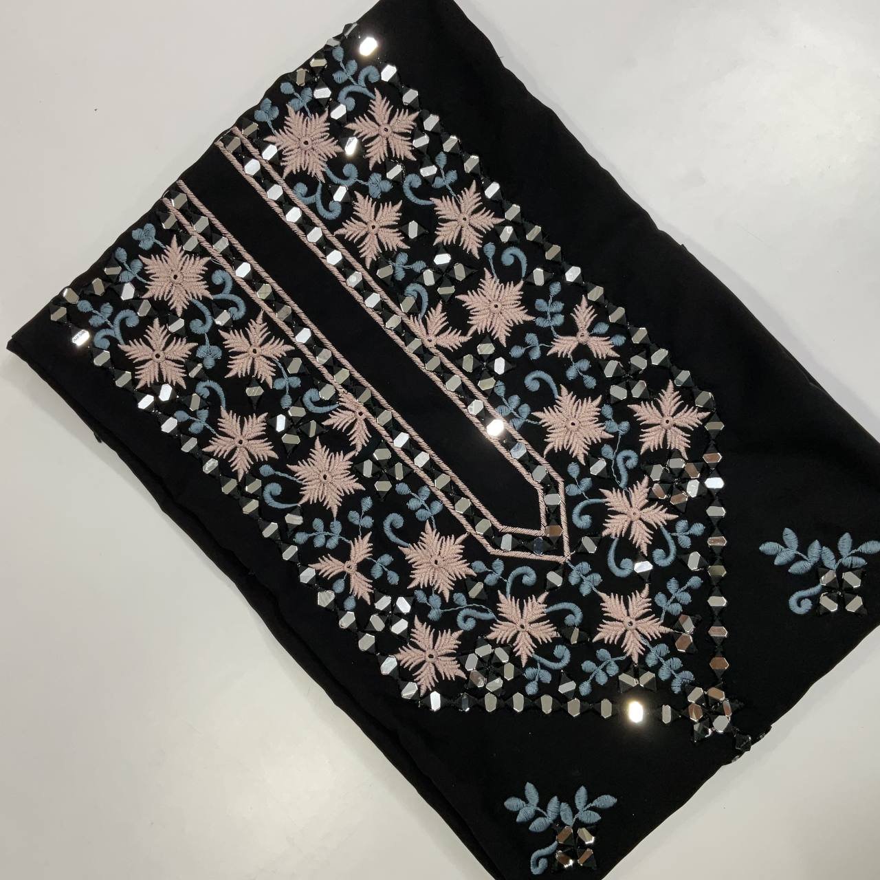Embroidered Mirror Work Black Men's Kurta 6 Embroidered Mirror Work Black Men's Kurta - Image 6