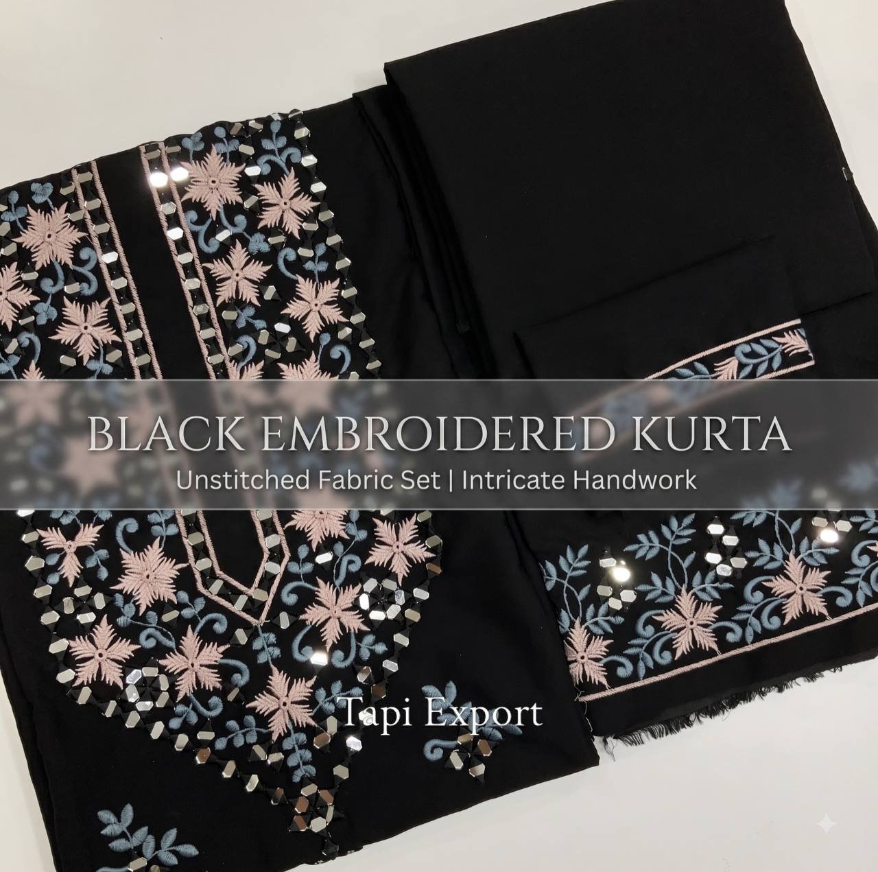 Embroidered Mirror Work Black Men's Kurta 1 Embroidered Mirror Work Black Men's Kurta