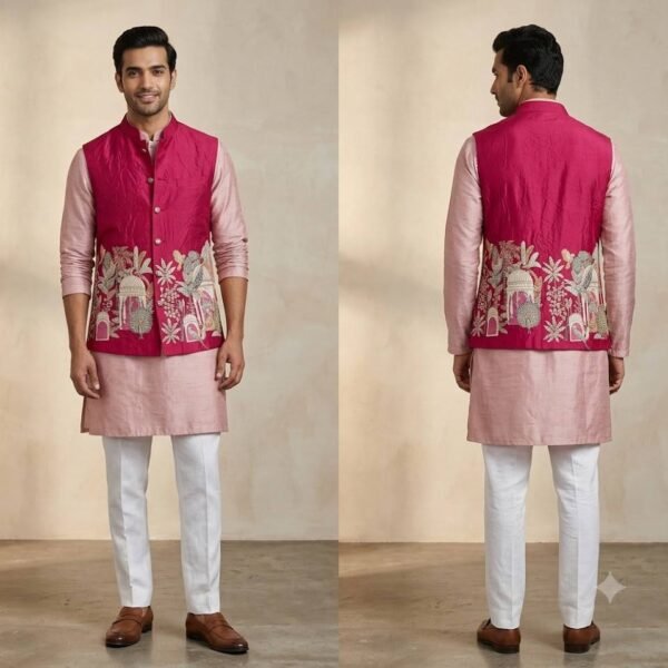 New Arrivals 2 Embroidered Pink Nehru Jacket Sets