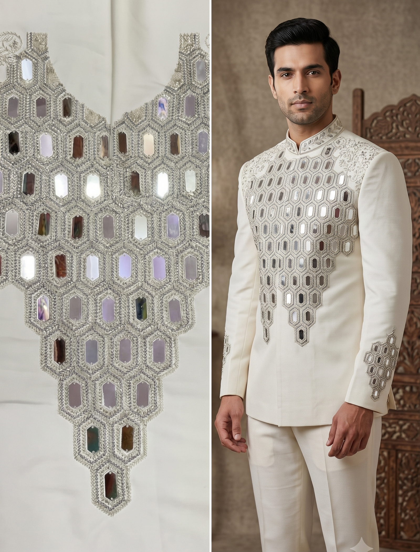 Off White/Black Mirror Work Jodhpuri 1 Off White/Black Mirror Work Jodhpuri