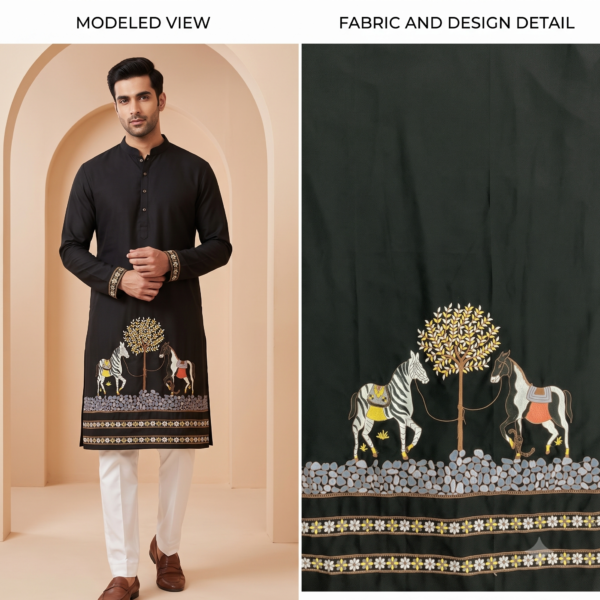 Black Embroidered Ethnic Kurta