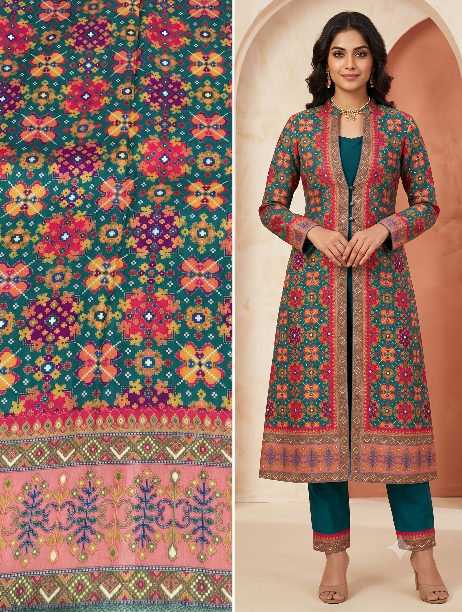 Printed Ethnic Long Jacket Kurta Fabric 1 Printed Ethnic Long Jacket Kurta Fabric